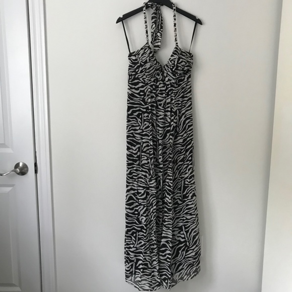 100% Silk Zebra Print A-Line Evening Dress - Picture 3 of 12